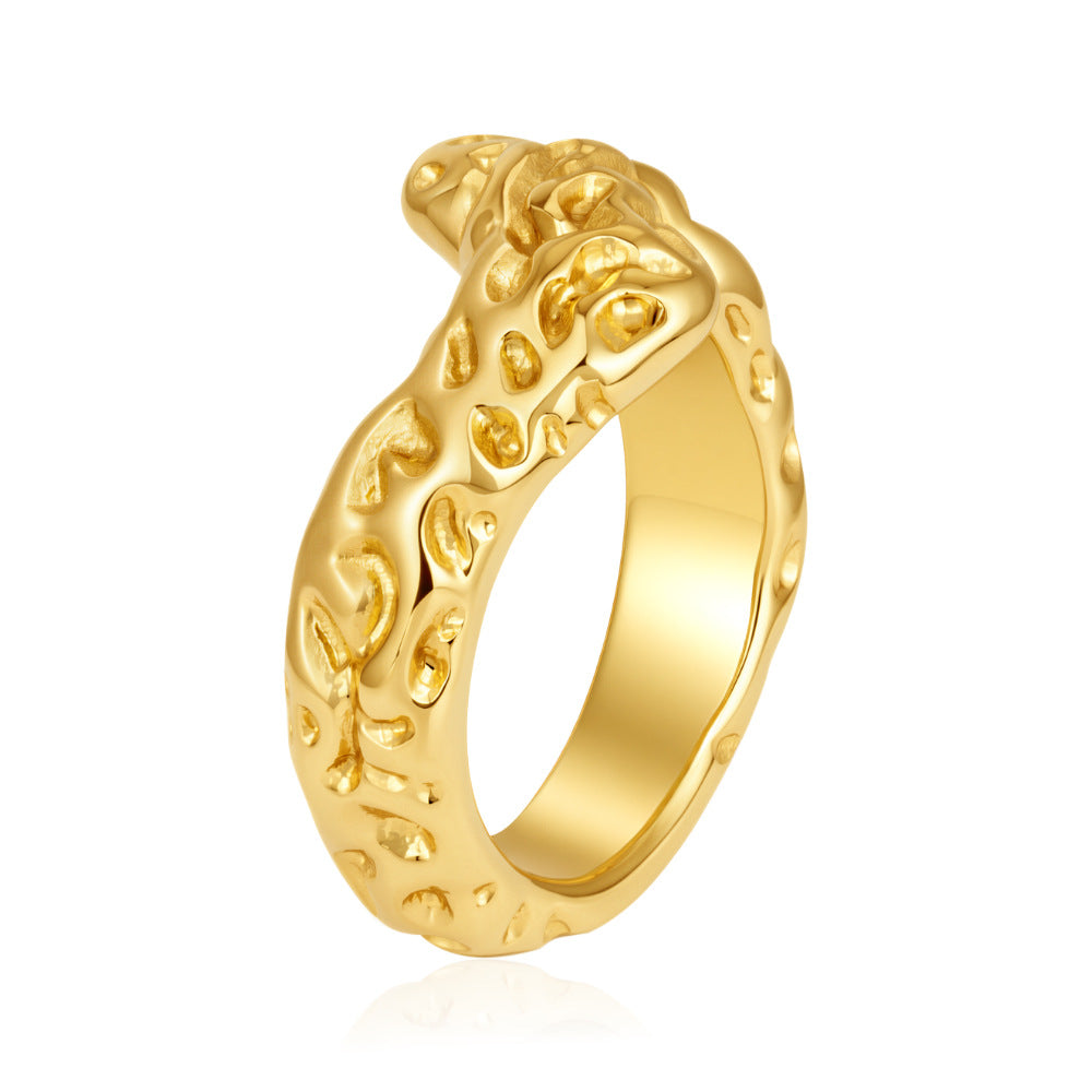 Wholesale Trendy Stainless Steel Cross Ring with Honeycomb Design,  Gold Finish Open Ring Fashion Accessory for Women