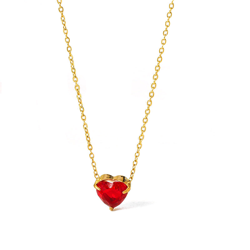 Wholesale Titanium Steel Colorful Heart Zircon Necklace