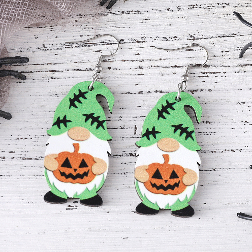 Wholesale Halloween Bat Skull Cute Dwarf Pendant Wood Earrings
