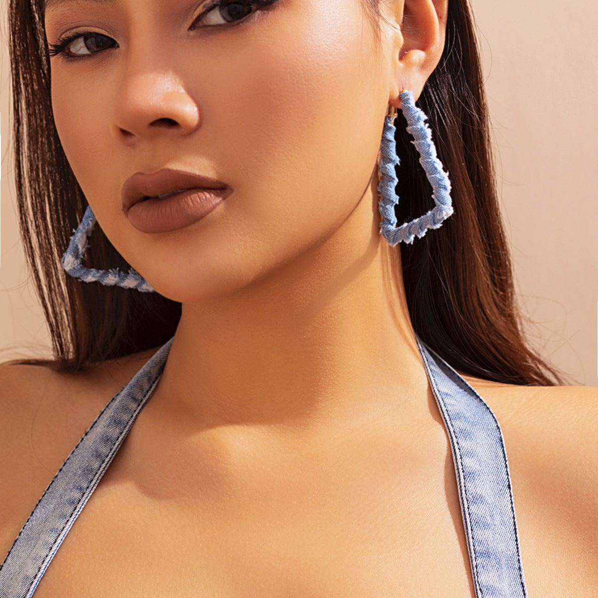 Wholesale Retro Exaggerated Denim Printed Cloth Earrings Studs Statemente Earrings ACC-ES-DN007