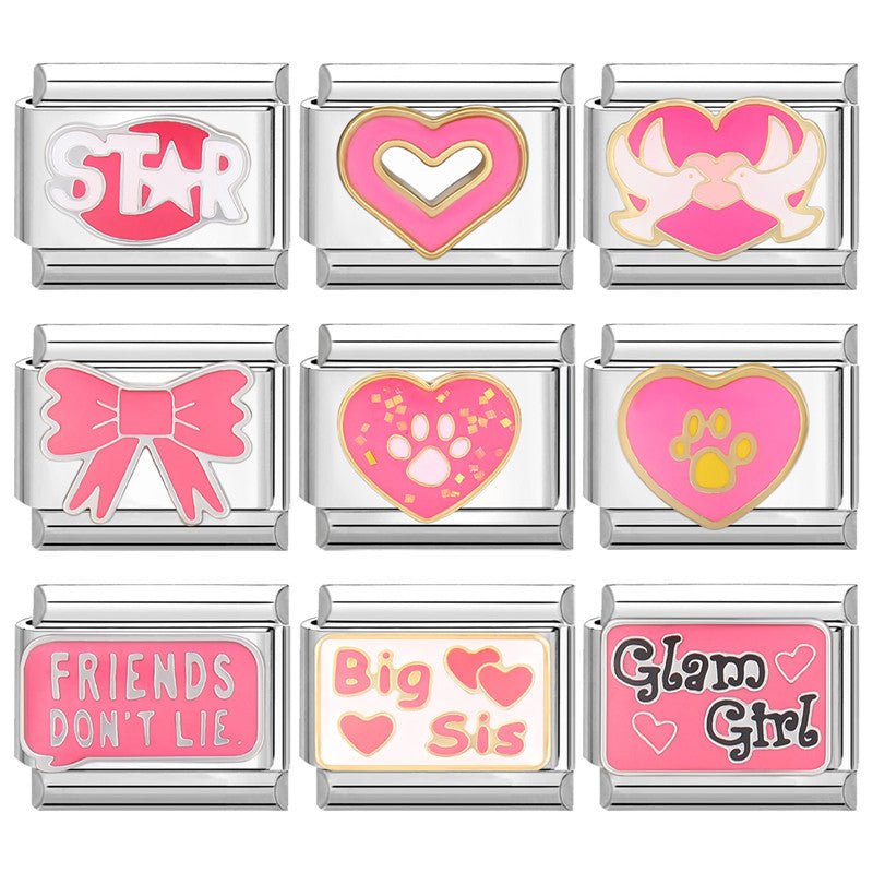 Wholesale Italian Charm Bracelet 9mm DIY Splicing Removable Pink Series Titanium Steel Composable Bracelet