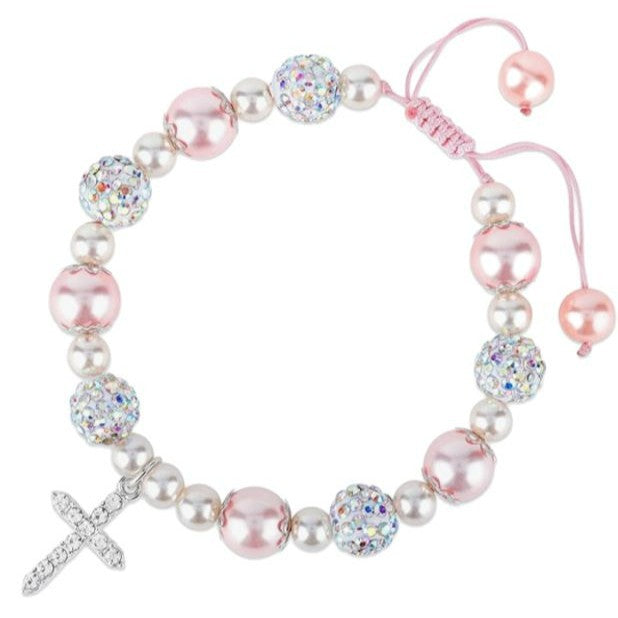 Wholesale White Pearl  Love Diamond Ring Pink  Beads Woven Bracelet