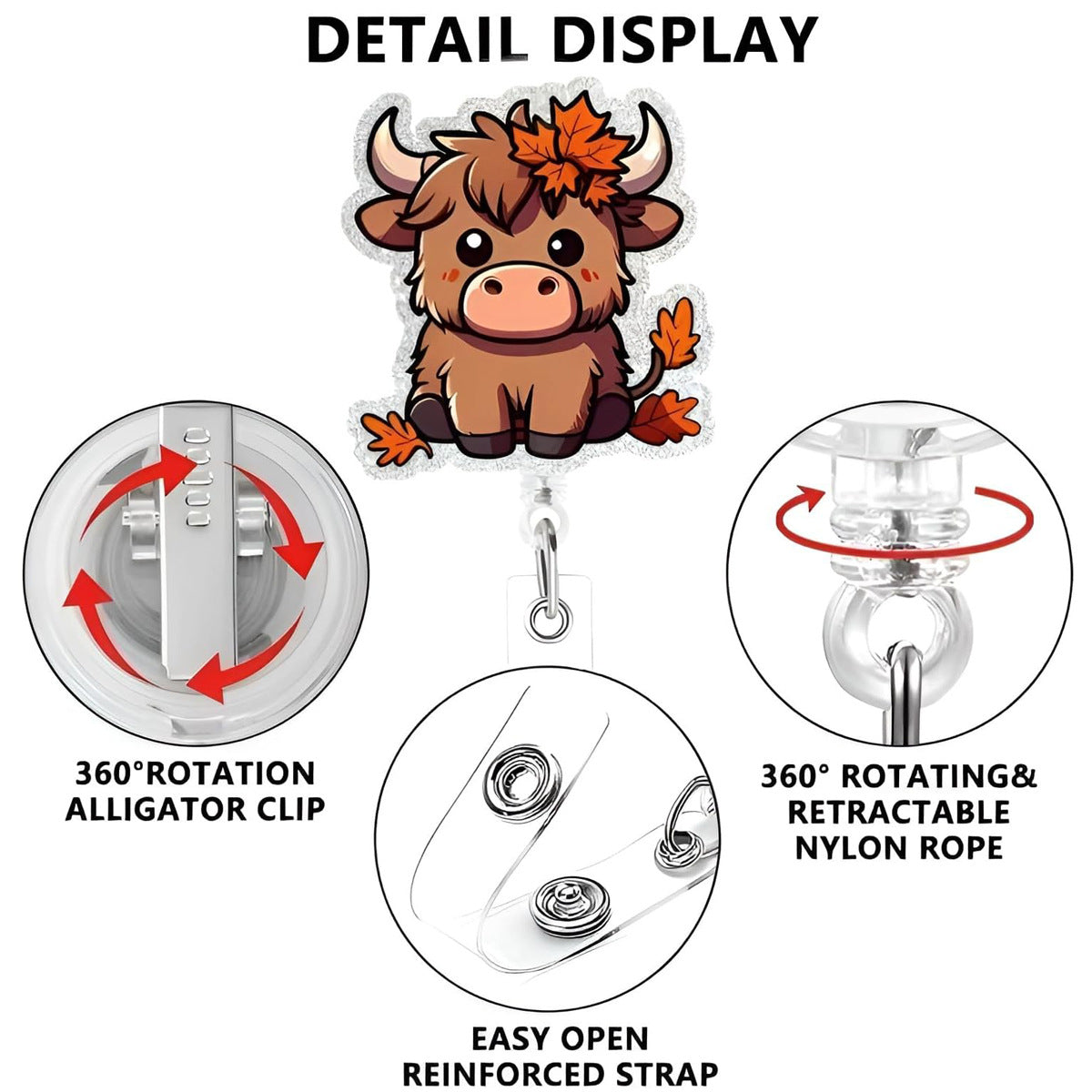 Wholesale retractable buckle name tag  acrylic cow Badge Reels