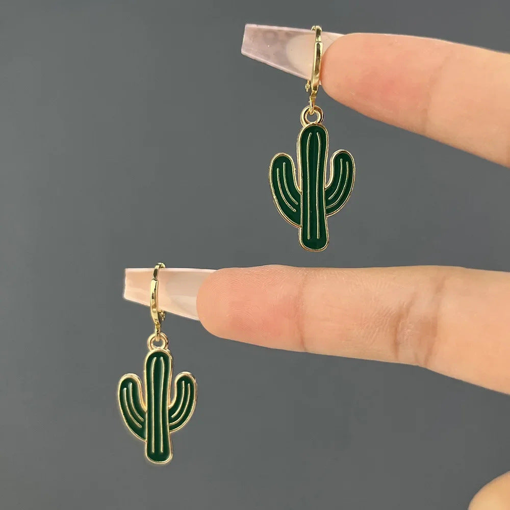 Wholesale Zinc Alloy Drop Oil Leaf Cactus Earrings Trendy Jewelry Accessory for Everyday Wear