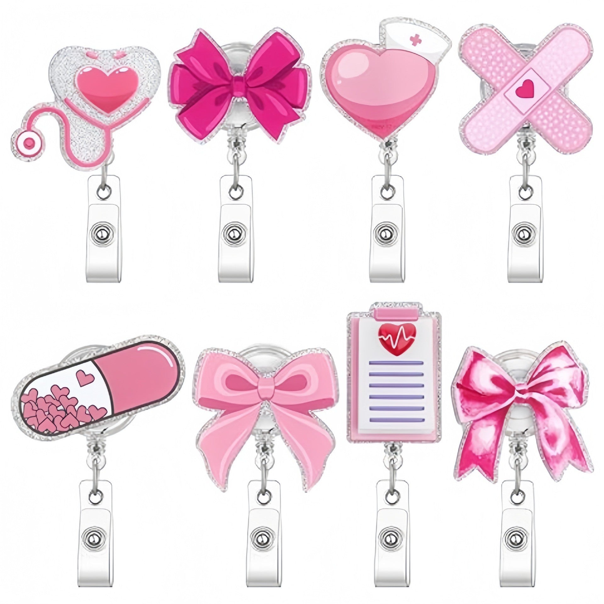 Wholesale Acrylic Retractable Badge Reel Glitter Heart Design Nurse ID Holder