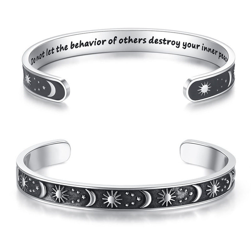 Wholesale stainless steel laser lettering open bracelet