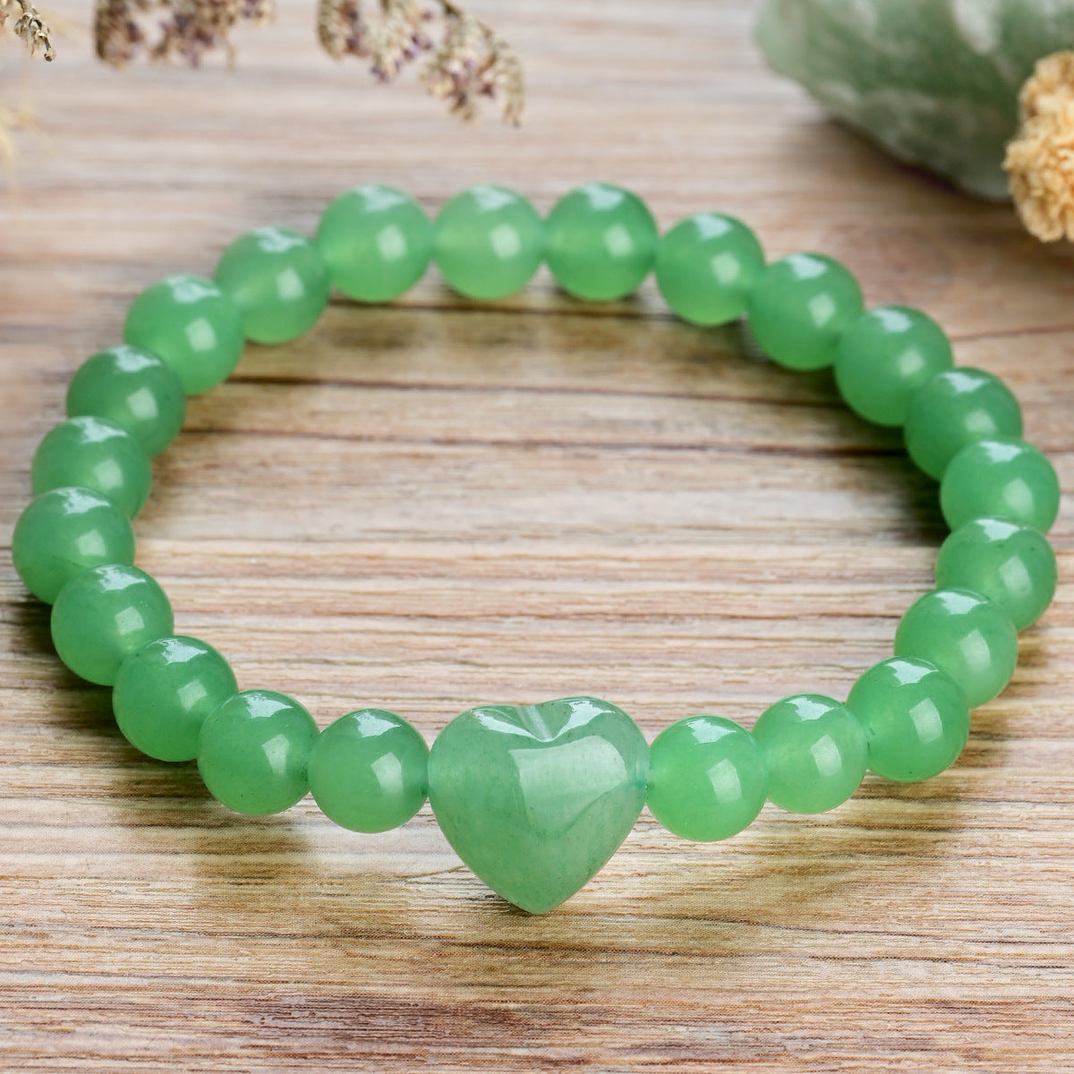 Wholesale Fashion Green Aventurine Heart Bead Bracelet Women' s Stone Jewelry Gift