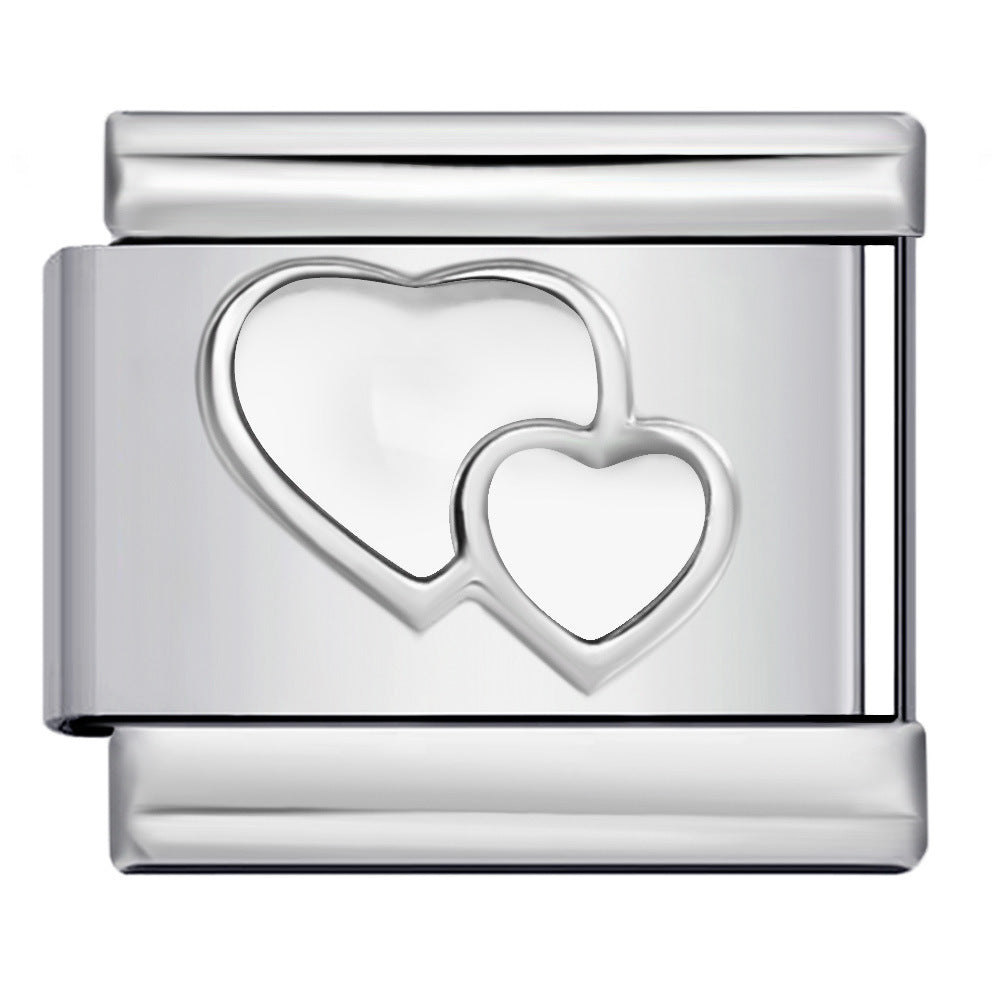 Wholesale  Italian Charm Bracelet 9mm DIY  colorful enamel double heart  Creative Stainless Steel Composable Bracelet