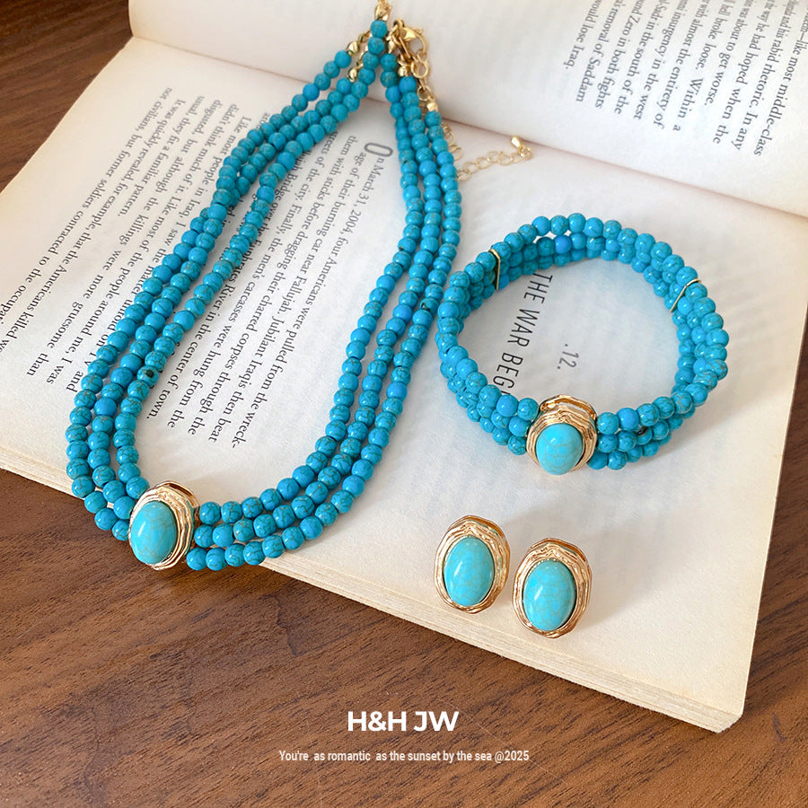 Wholesale Retro Multi-Layer Turquoise Bead Necklace,  Fashion Accessory for Women,  Boutique Resale