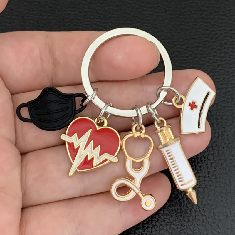 Wholesale Retro Alloy Black Mask Keychain Key Ring Nurse Doctor Fashion Accessory Gift