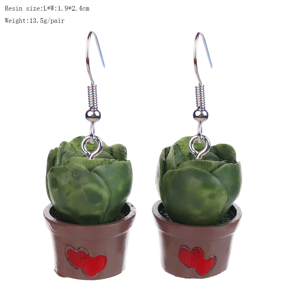 Wholesale 3D Small Potted Cactus Earrings