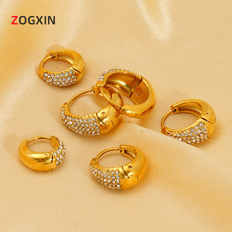 Wholesale  Light Luxury Ear Buckle Plating 18K Gold Inlaid Zircon Geometric All-match Titanium Steel Earrings