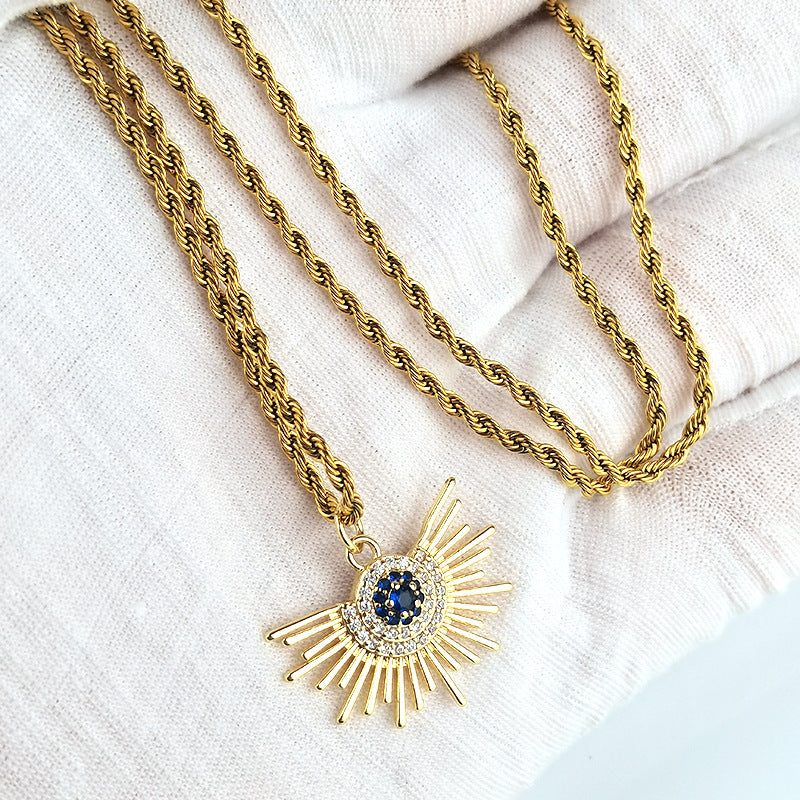 Wholesale Stainless Steel Sun Diamond Twist Necklaces ACC-NE-GuDi002