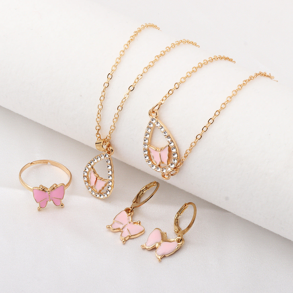 Wholesale butterfly set oil drop diamond casual bracelet ring necklace earrings  jewelry