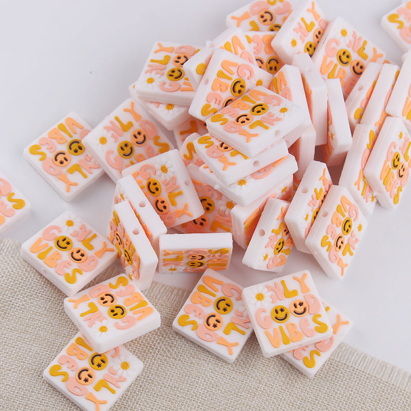 Wholesale 10pcs Cartoon Smiley Squares Silicone Beads Focal Beads DIY Beadable Pen Accessories ACC-BDS-GuangTian015