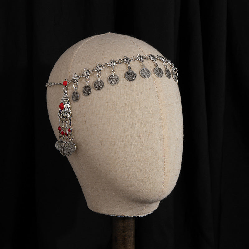 Wholesale Chic Exotic Rhinestone Coin Tassel Hair Chain Retro Geometric Head Chain Fashion Accessory