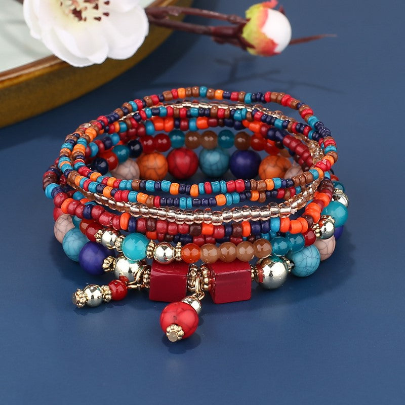 Wholesale Bohemian Ethnic Style Multi-Layer Beaded Bracelet Set,  Acrylic Stone Beads,  Fashion Jewelry Accessory for Women,  Gift Boutique Resale