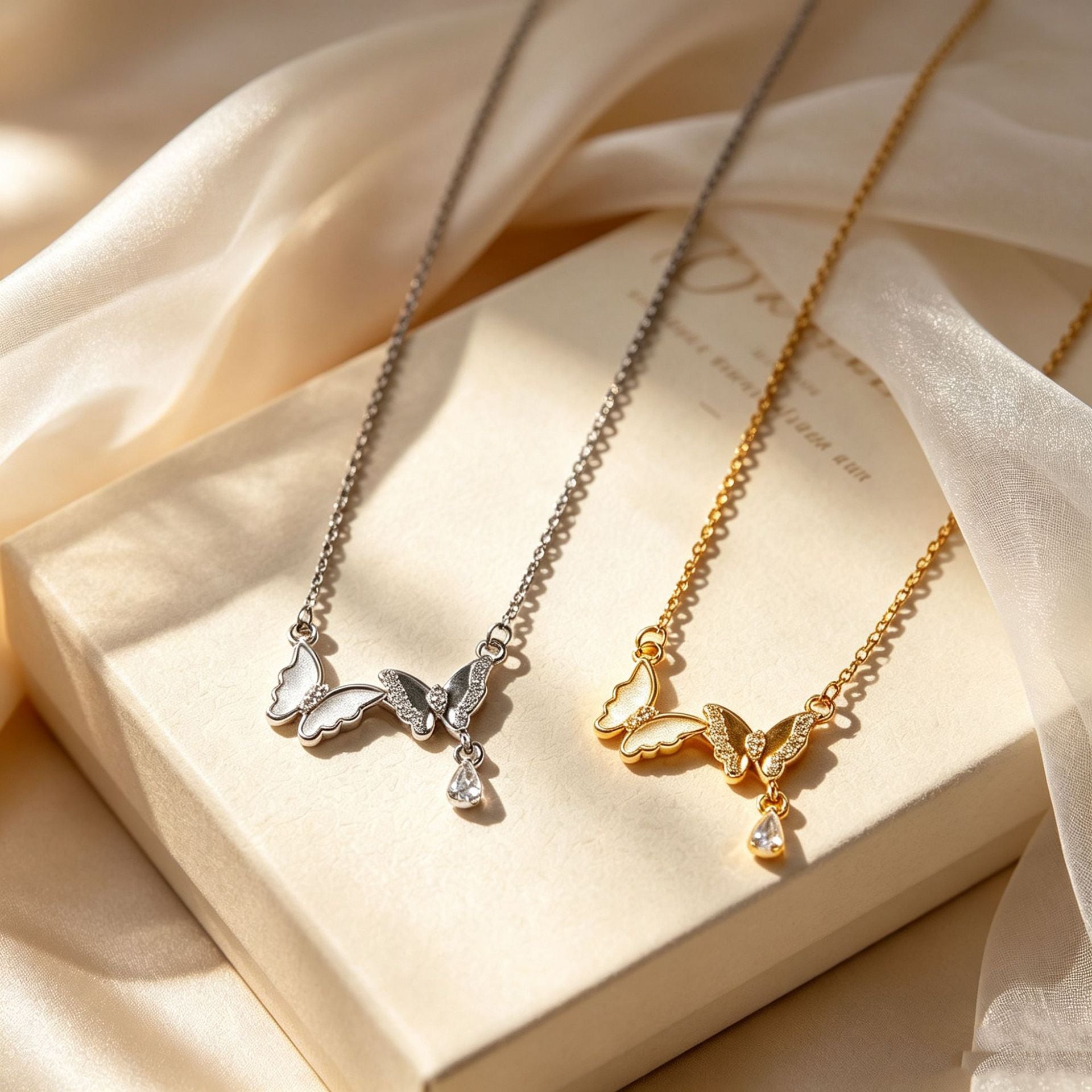 Wholesale Stainless Steel Mother-of-Pearl Butterfly Necklace,  Gold Double Pendant,  Fashion Jewelry Accessory for Women