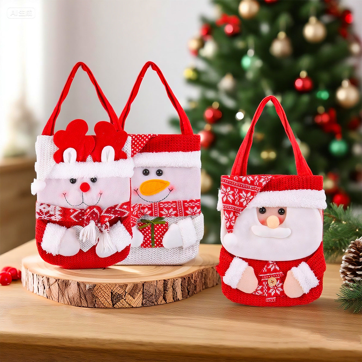 Wholesale Cute cartoon red  snowman old man candy tote bag Christmas decoration