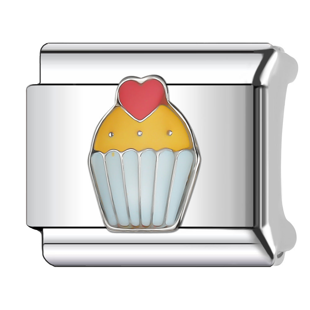 Wholesale Italian Charm Bracelet 9mm DIY Splicing Cake and Burger Gourmet Series Stainless Steel Composable Bracelet