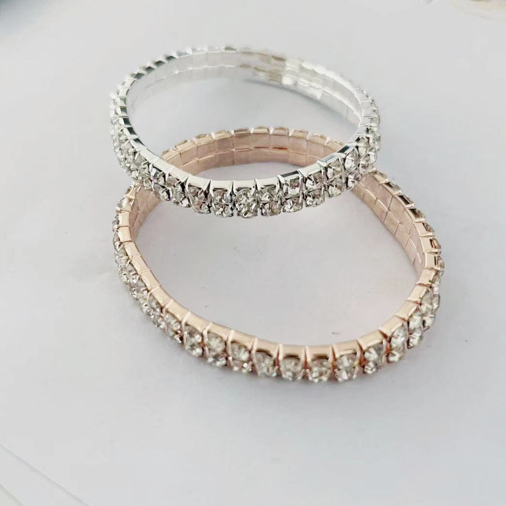 Wholesale Gold Plated Full Rhinestone Elastic Multi-Row Bracelet Women Fashion Accessory Gift