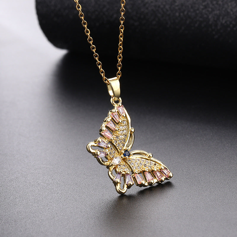 Wholesale Copper Butterfly Choker With Colorful Zircon Pendant Korean Style Trendy Fashion Accessory For Women