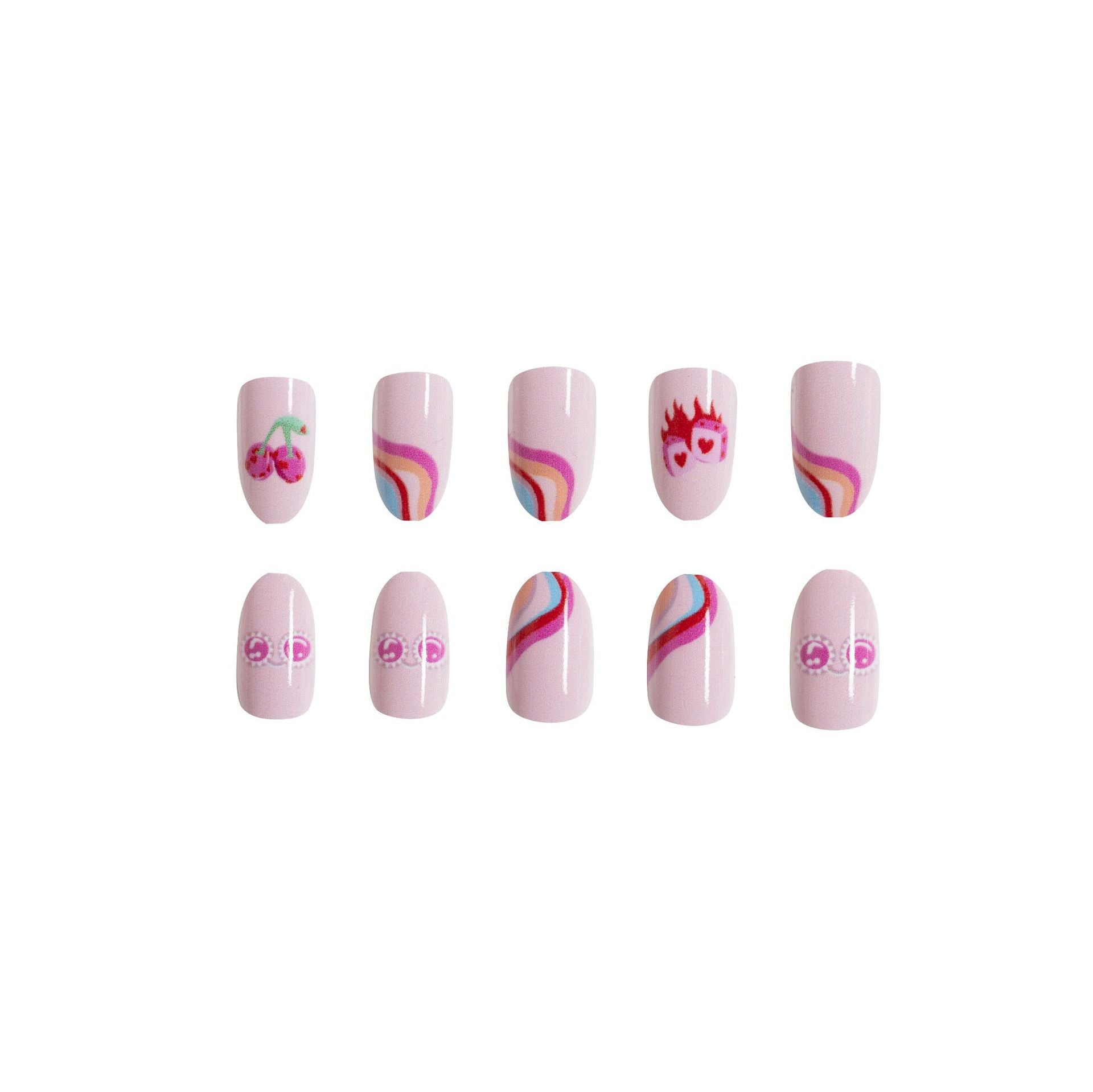 Wholesale 24 Pieces/box Valentine's Day Glossy Oval Heart Flame Lips Manicure Press-on Nails Kits Nail Stickers ACC-NS-GuaiXL050