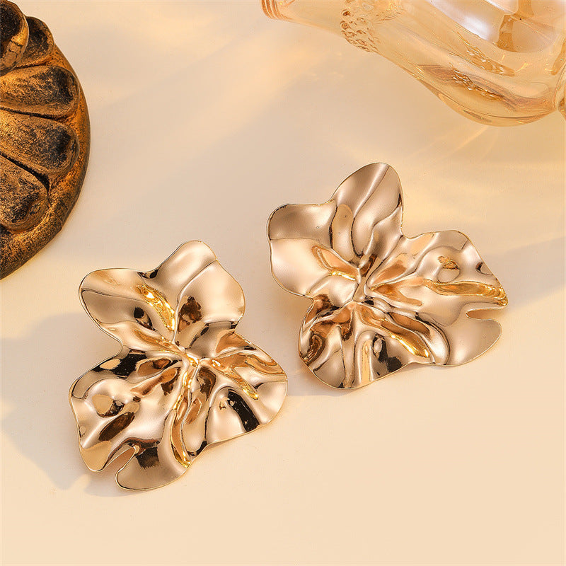 Wholesale Retro Exaggerated Irregular Geometry Metal Earrings Textured Lava Fold Jewelry Accessory