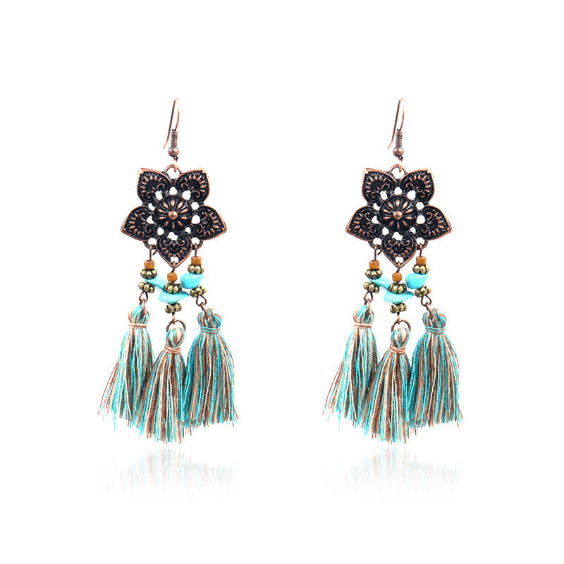 Wholesale Bohemian Ethnic Style Flower Turquoise Alloy Earrings ACC-ES-HanH019