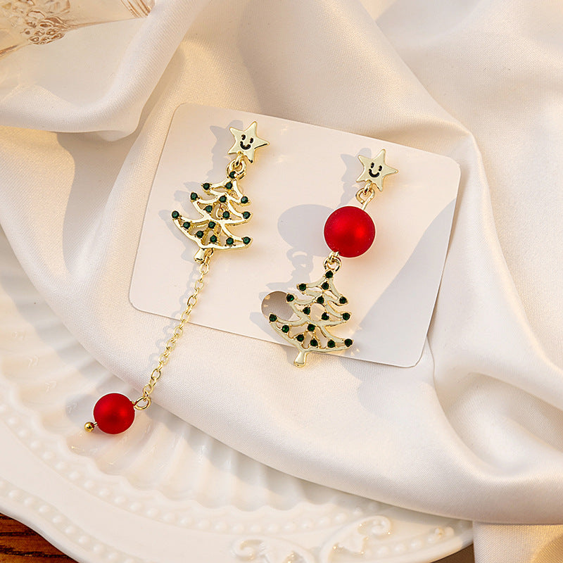 Wholesale Christmas Snowflake Asymmetrical Christmas Tree Earrings ACC-ES-MDD072
