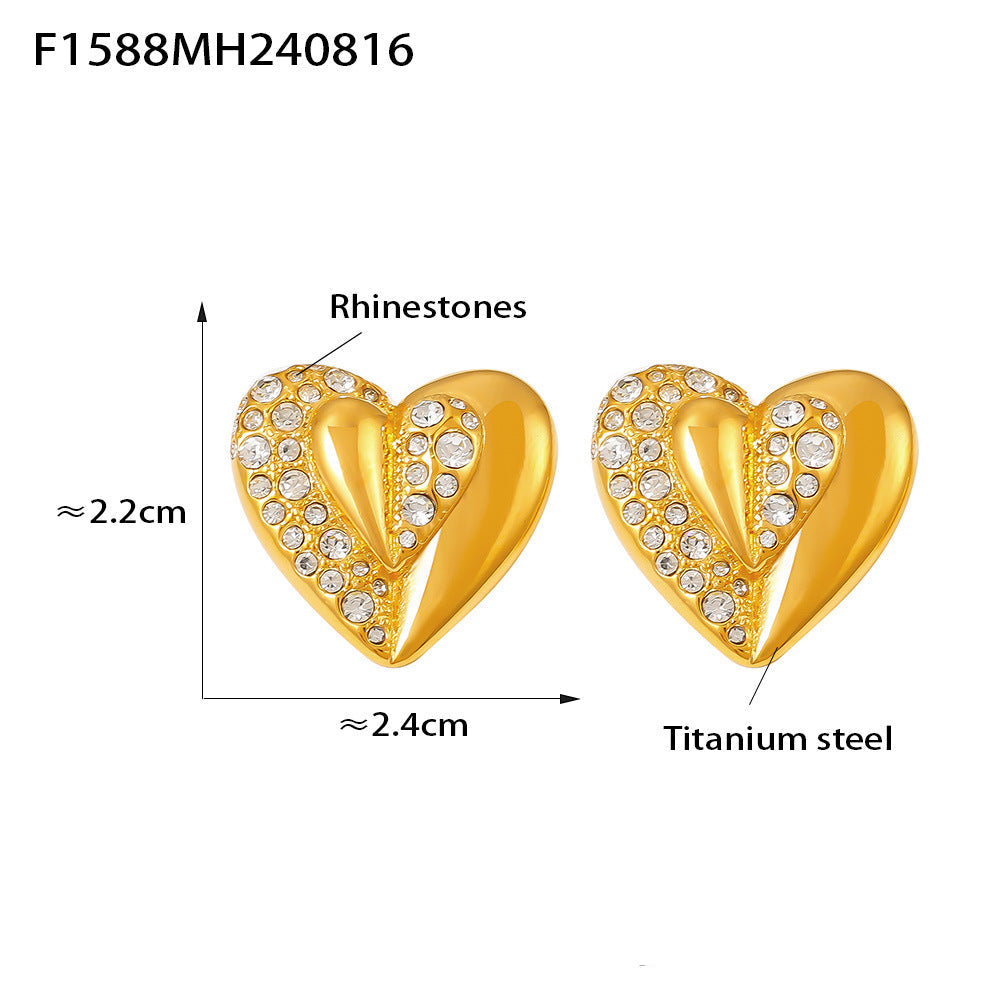 Wholesale Heart Shape Diamond Titanium Steel 18K Gold Plated Earrings