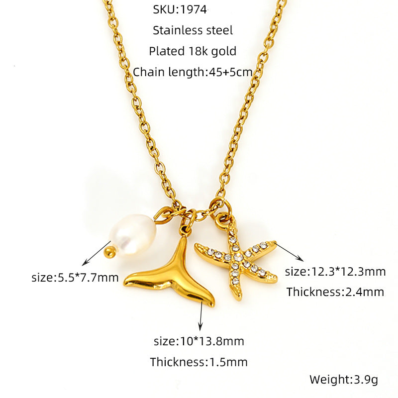 Wholesale Diamond Pearl Necklace Stainless Steel  Clavicle Chain