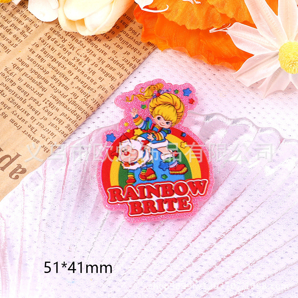 Wholesale 10pcs DIY Flatback Cartoon Rainbow Girl Acrylic Flatback Badge Reels Retractable Keychain DIY Accessories