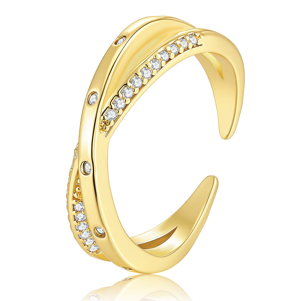 Wholesale Gold Tone Copper Zircon Vintage Open Adjustable Double Layer Ring Stylish Women S Fashion Accessory