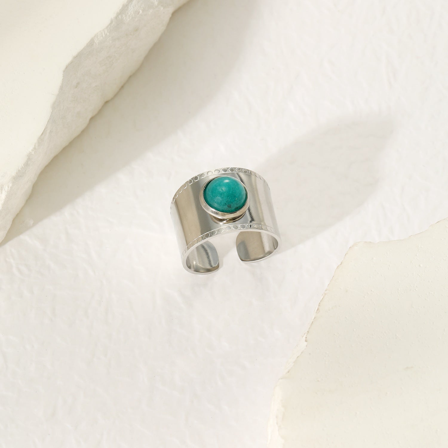 Wholesale Wide Edge Inlaid Natural Stone Stainless Steel Ring Open Rings ACC-RS-YunHe001