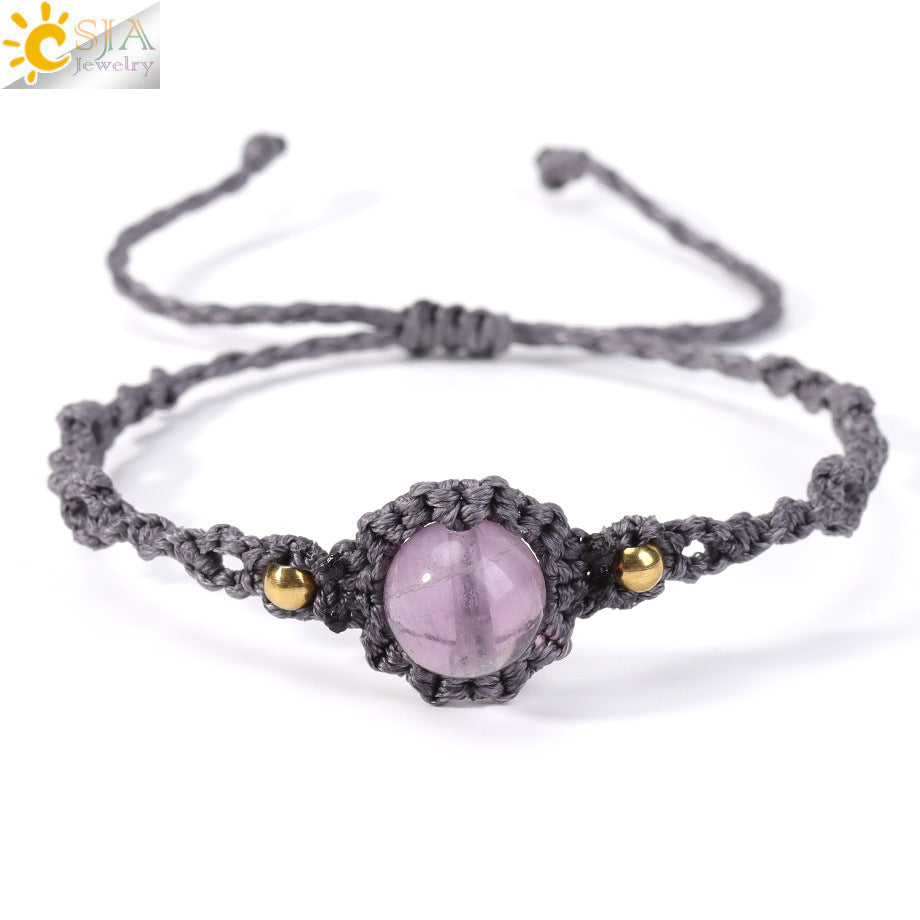 Wholesale Office Lady Style Amethyst Natural Crystal Bead Handmade Woven Adjustable Bracelet Jewelry Accessory