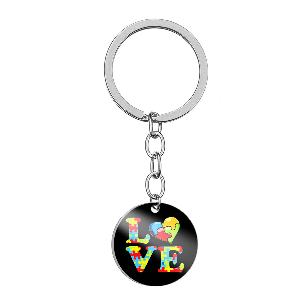 Wholesale Autism Color Printed Stainless Steel Keychain ACC-KC-HuanYu004