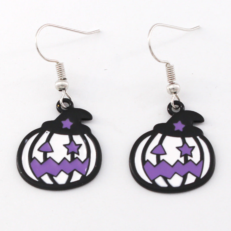 Wholesale 2 Pairs/Pack  Halloween Alternative Pumpkin Head Alloy Oil Drop Earrings ACC-ES-Liyao001