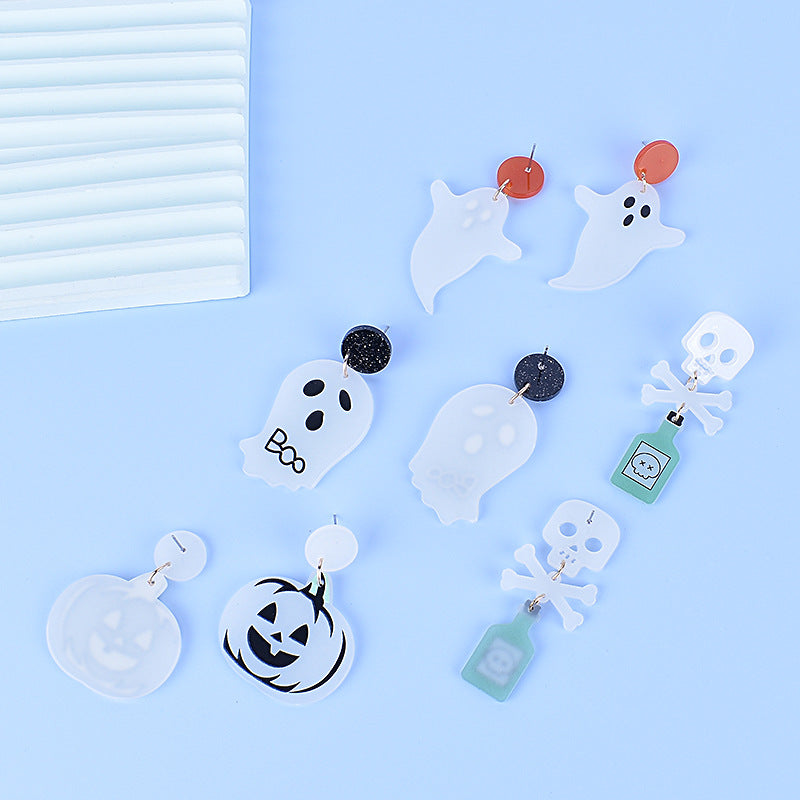 Boucles d'oreilles fantômes à citrouille fluorescente lumineuse en gros acrylique Halloween