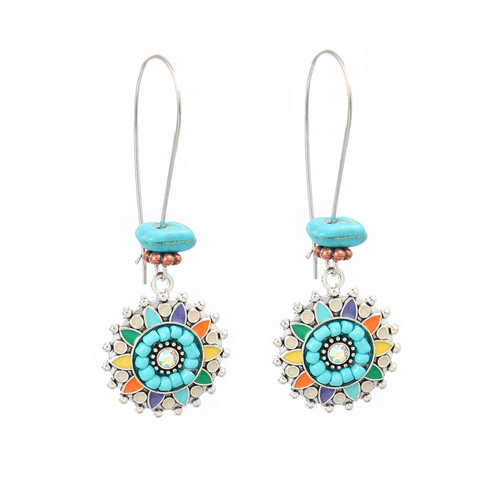 Wholesale Turquoise Tassel Earrings Geometric Alloy Design for Party Wear Boutique Resale Jewelry Accessory