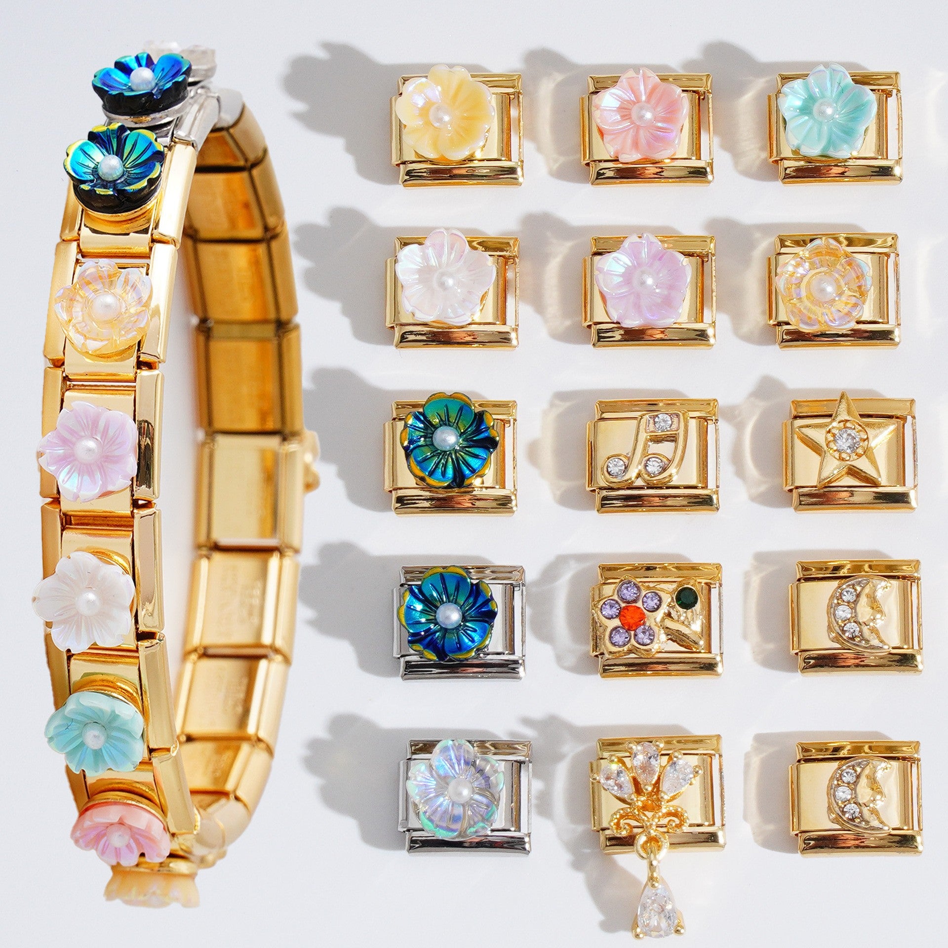 Wholesale Italian Charm Bracelet 9mm DIY Splicing Flower Series Stainless Steel Composable Bracelet