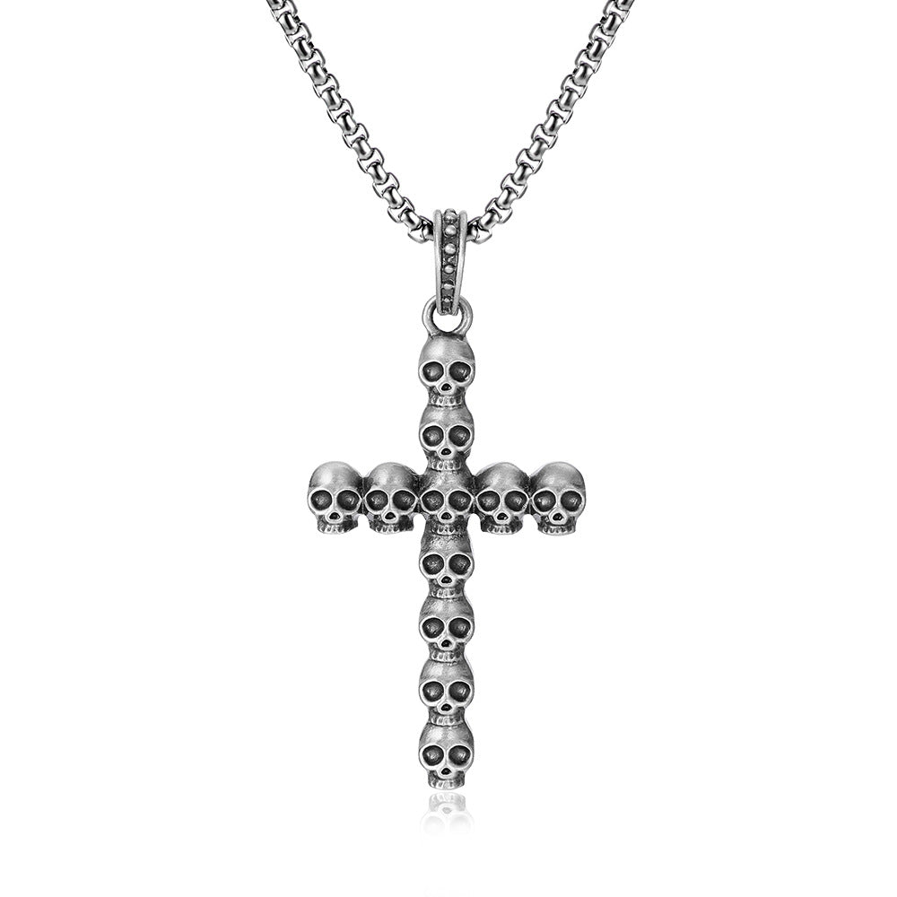 Wholesale Punk Style Diablo Skull Cross Pendant Men's Titanium Steel Hip-Hop Necklace