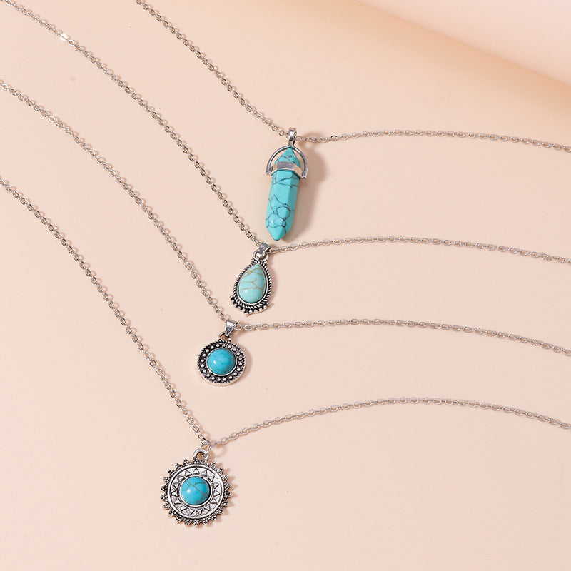Wholesale Retro Chinese Style Alloy Turquoise Necklace,  Fashion Jewelry Accessory for Boutique Resale