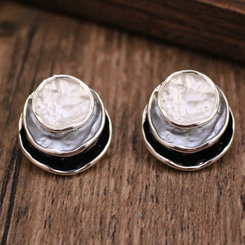 Wholesale  color painting oil three-layer round cake earrings