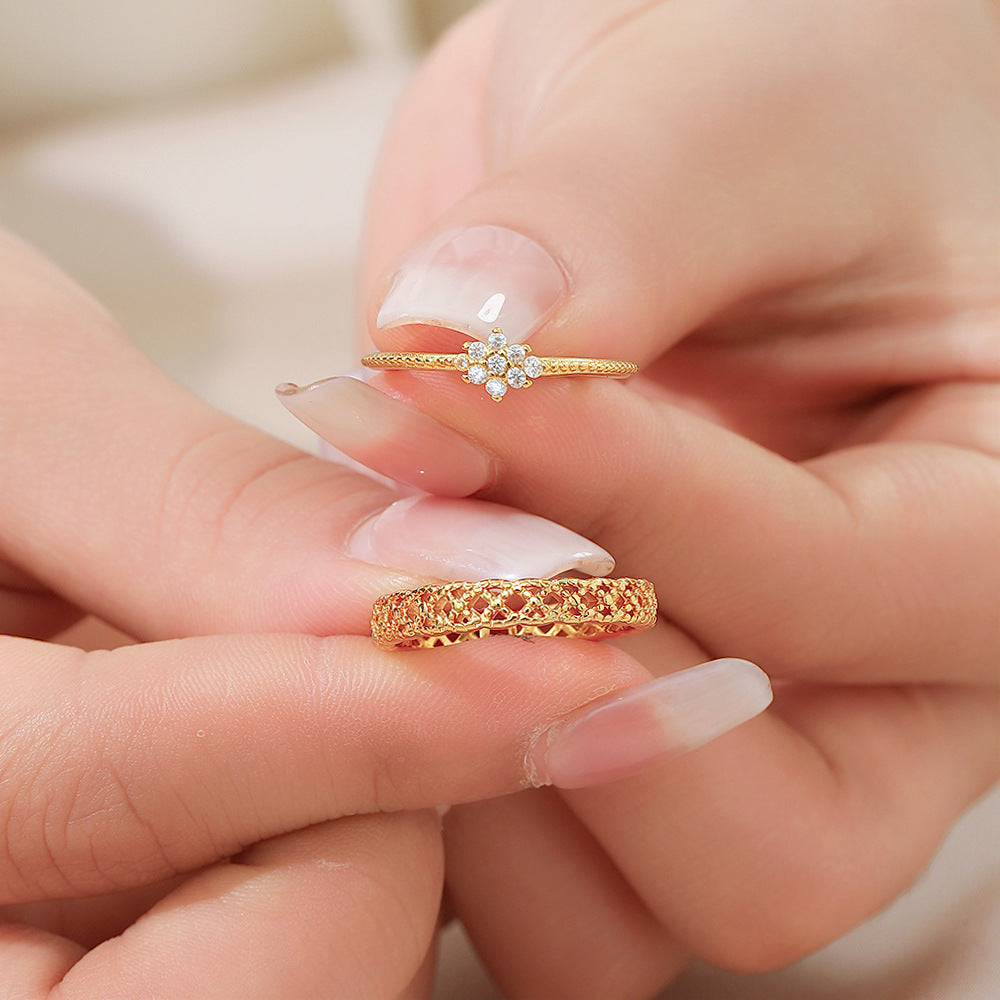 Wholesale Geometric Hollow Out Adjustable Ring For Women Copper Zircon Fashion Jewelry Gift