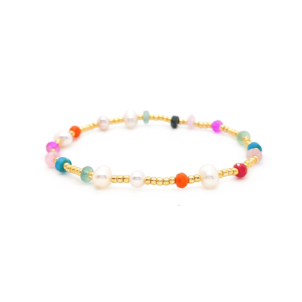 Wholesale Hand Woven Colorful Gradient Retro Beaded Stretch Bracelet Women S Everyday Fashion Jewelry Accessory