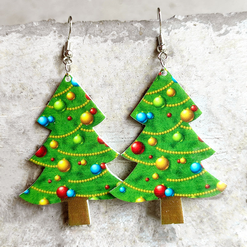 Wholesale 2pairs/pack Christmas Rainbow Leopard Checkered Gingerbread Man Candy Colored Lights Bright Oil Acrylic Earrings ACC-ES-HY125