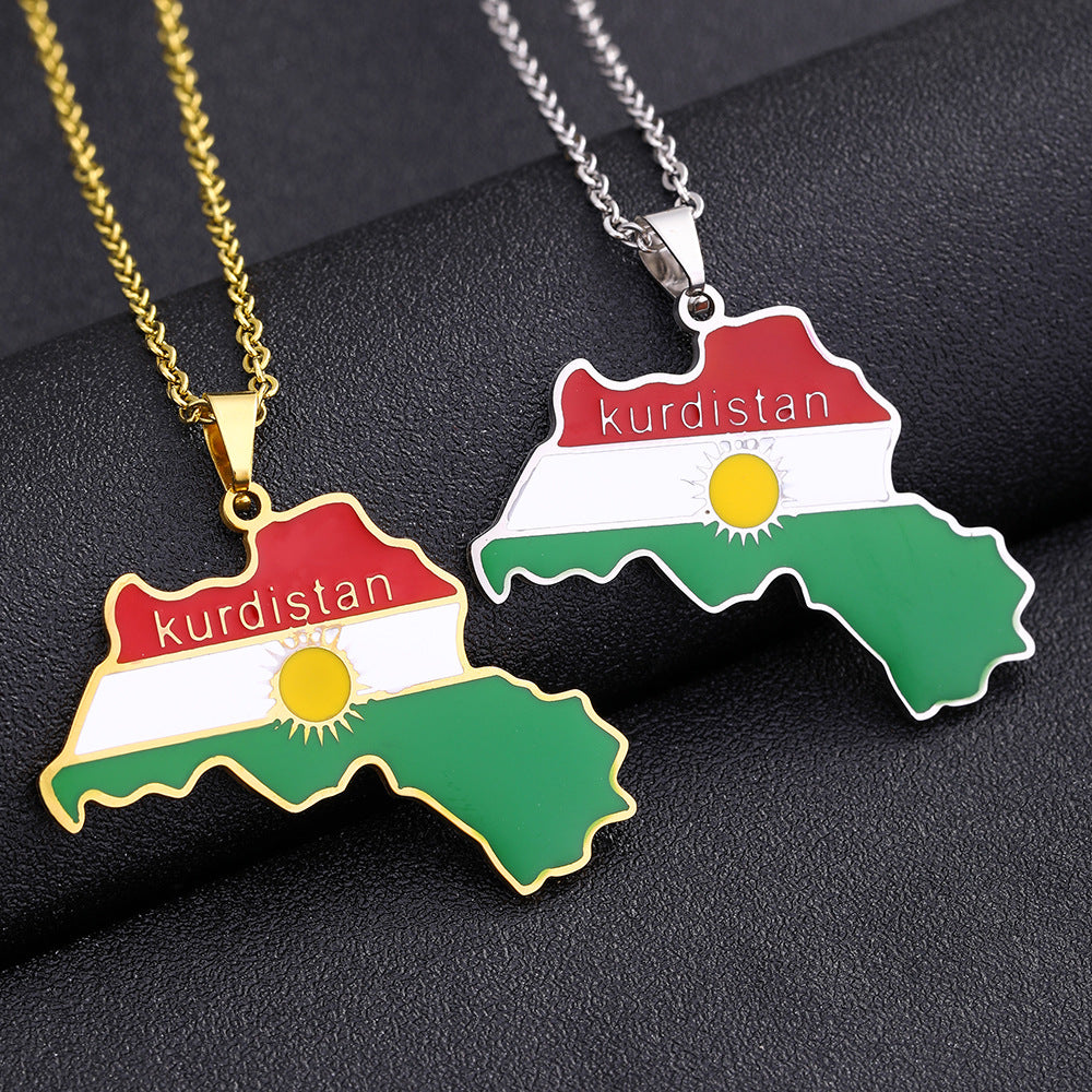Wholesale Geometric Vintage Drip Oil Pendant Necklace Stainless Steel Jewelry Accessory