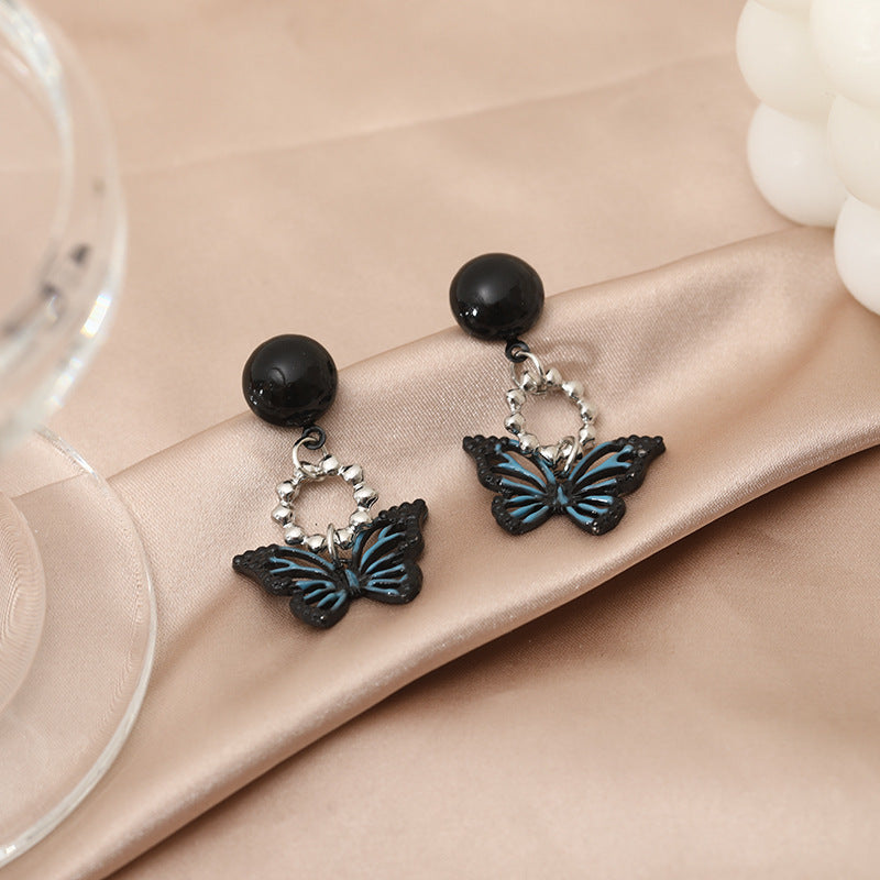 Wholesale Black Hollow Earrings Geometric Love Butterfly Painting Oil Blue Black Hollow Earrings