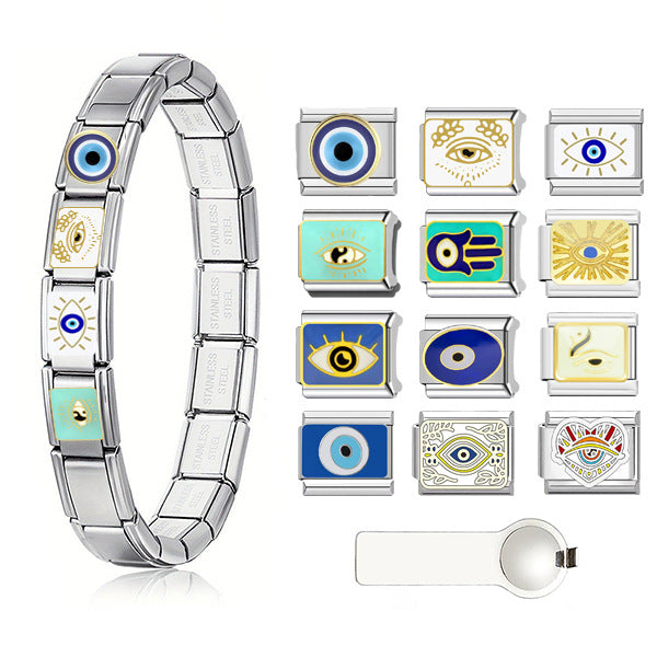 Wholesale Evil Eye Pattern Stainless Steel Modular Bracelet DIY Fashion Accessory